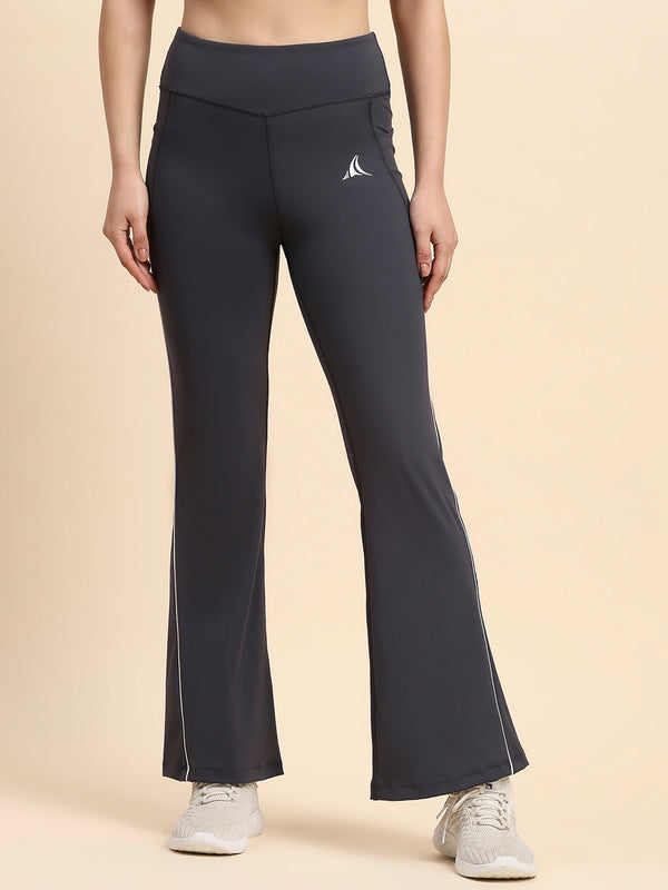 Nylon High-Rise Flare Pants - S / Grey