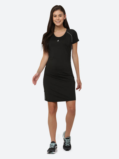 Fitleasure Bodycon Active sports dress black for women is an ideal wear for playing badminton or tennis or an leisure walk to the mall. This dress is fitted to your body and has extra stretch for  your comfort