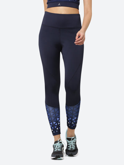 Fitleasure Diamond Print Leggings for women in Navy Blue. High street fashion leggings ideal for running and workout