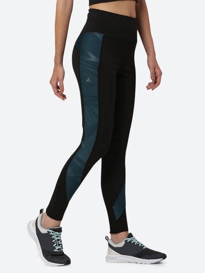 Luxe Leggings for women in black colour with cut and sew design for yoga and workout.  High Stretch Fabric for comfort