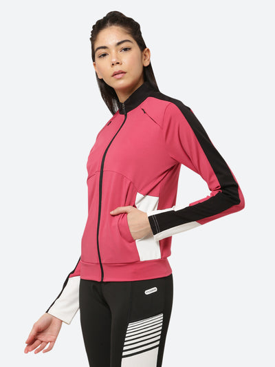 Fitleasure Short active jacket in mauve for women is high on style and comfortable with extra stretch. Ideal  post workout wear with sweat wicking 