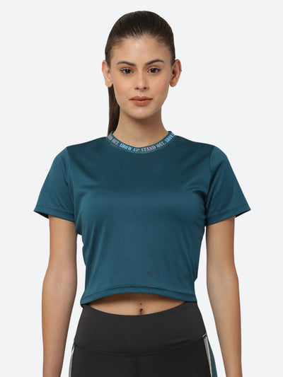 Fitleasure Essential Crop top for women in green is an ideal fashion  active wear. The lightweight top is the go-to apparel for running errands, making the morning coffee-run to lounging at home with your friends